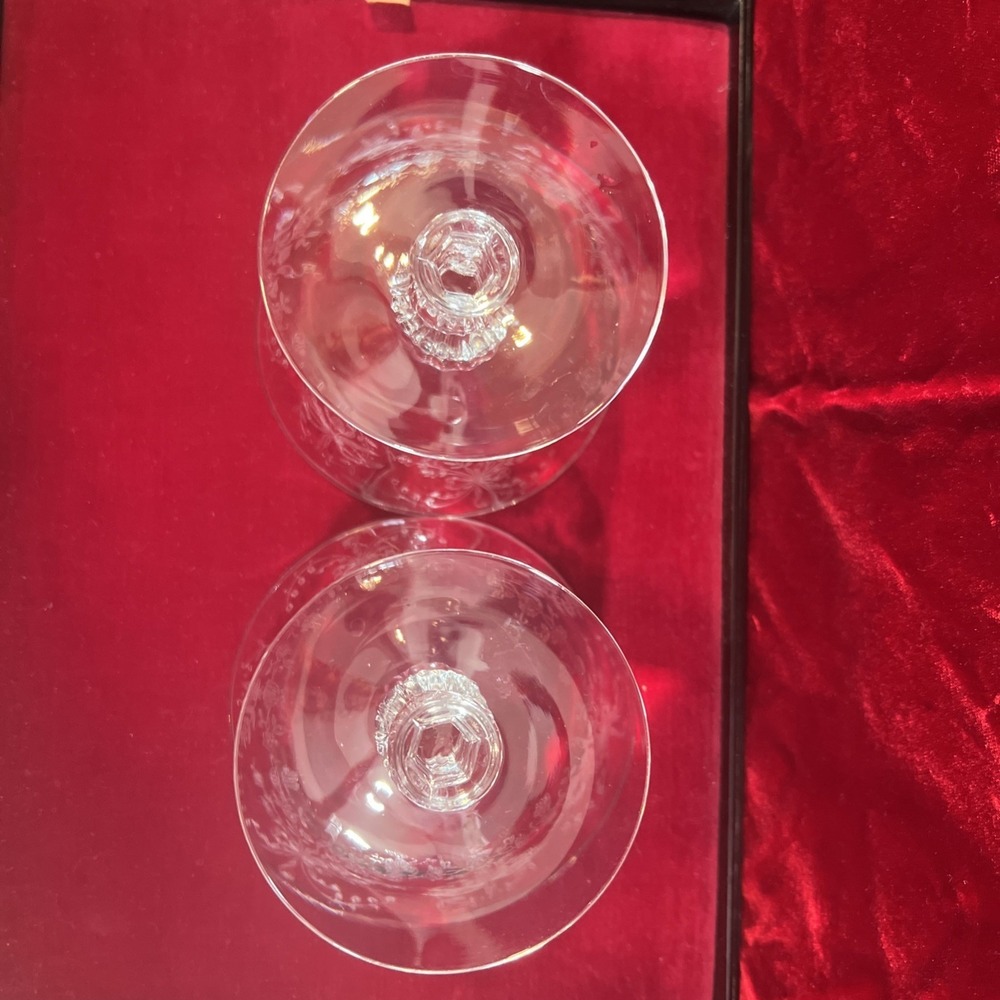 set of 2 Heisey‎ Etched glass Orchid sherbets Champagne goblets - Picture 7 of 8